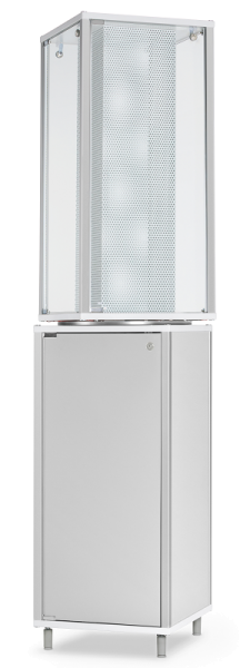 Alu-Profilvitrine mit Lochblechsäule drehbar 41,7x41,7x182,1 cm, optional LED Beleuchtung